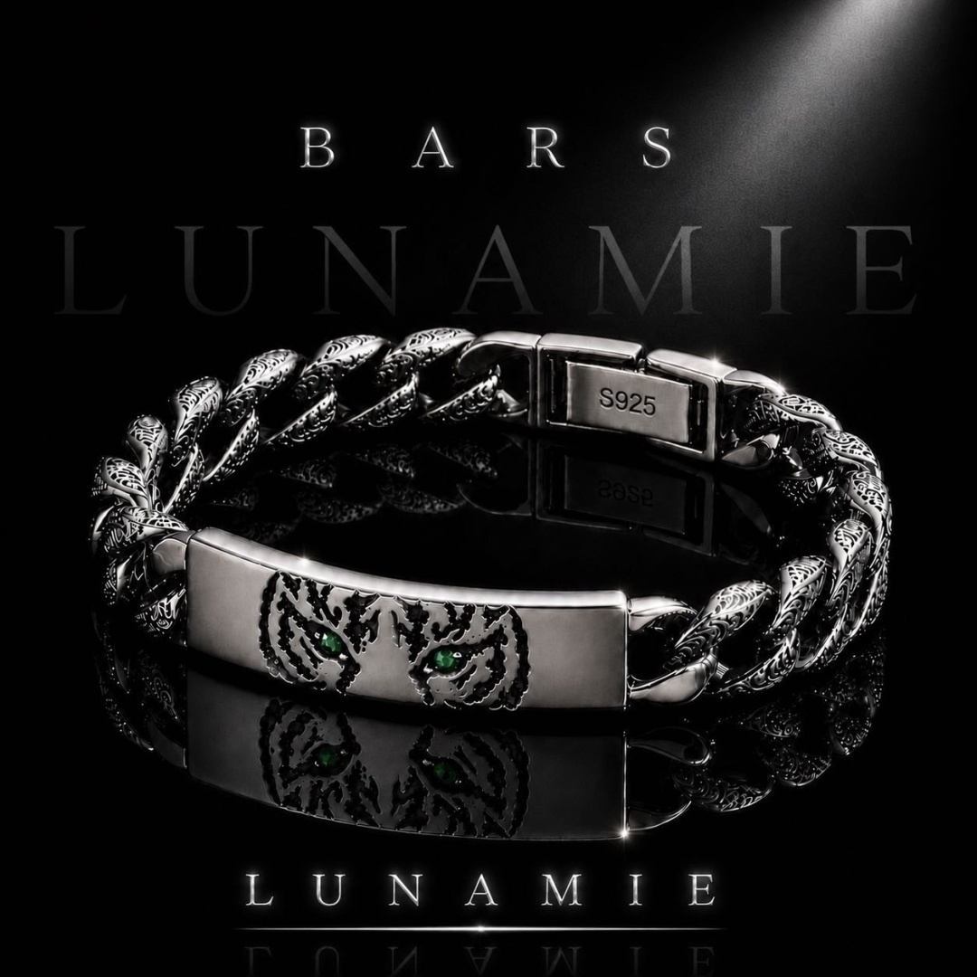 LUNAMIE Мужской браслет «Барс» длина 20 см, вес 34 г сплав покрытый серебром 925, плетение панцирное