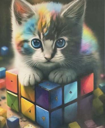 Картина по номерам Paintboy Котенок и головоломка холст на подрамнике 50x40 см