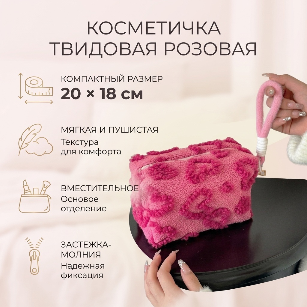 Косметичка твид розовый 20X18 см