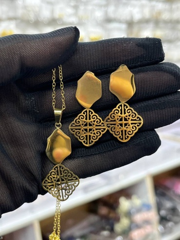 Серьги-цепочки Lady Collection титан, агат
