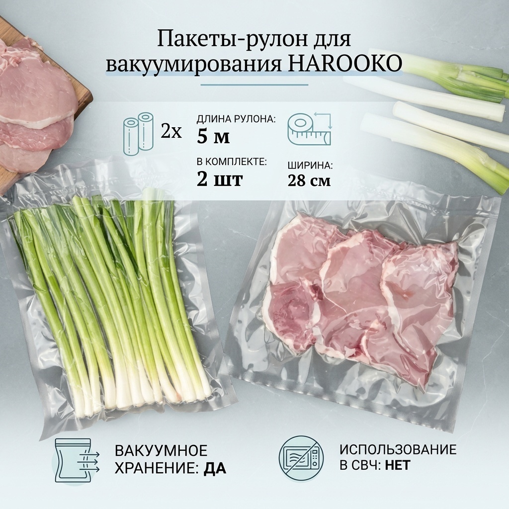 HAROOKO Пакеты-рулон для вакуумирования 28х500 см, 2 шт