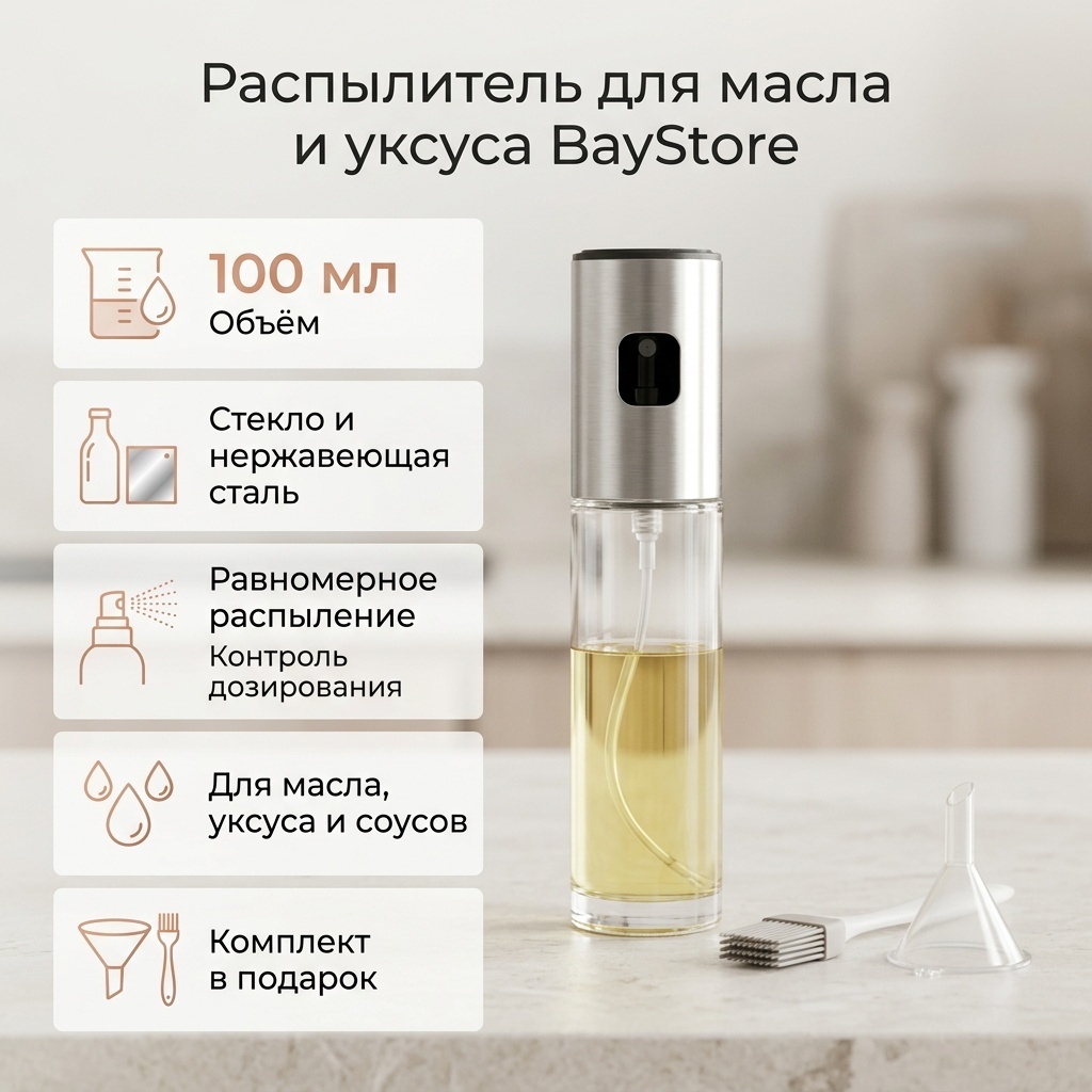 BayStore бутылка с распылителем распылитель для масла и уксуса, стекло, нержавеющая сталь