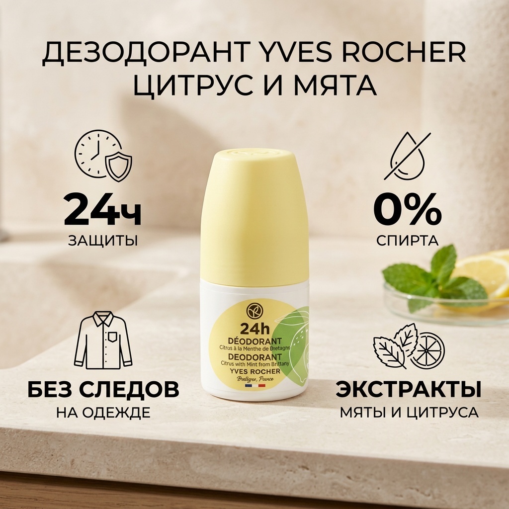 YVES ROCHER Цитрус и мята дезодорант для женщин 50 мл