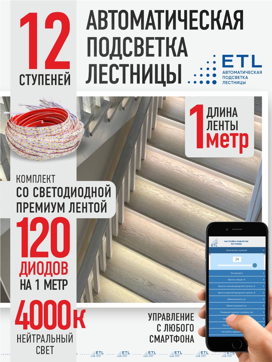 Светодиодная лента ETL дневной 12 м