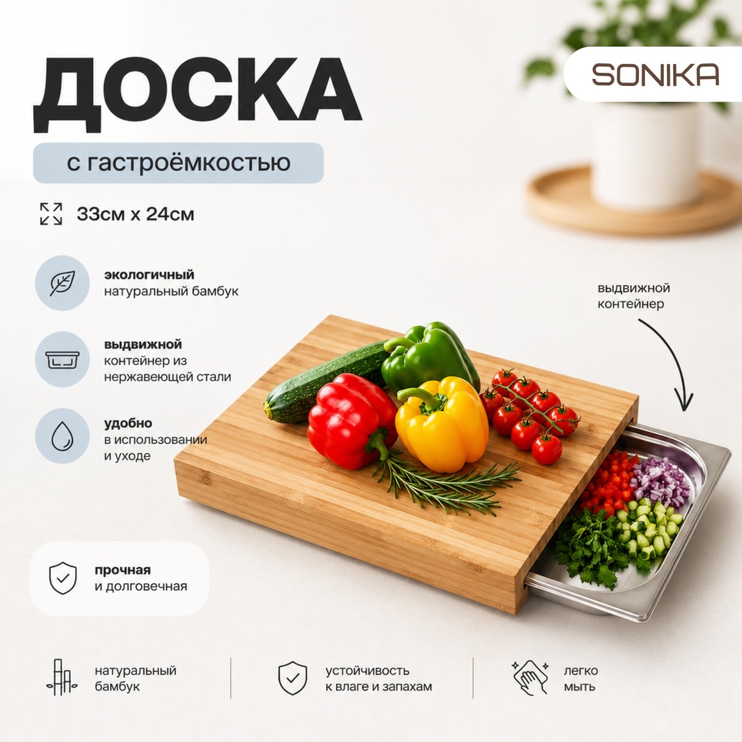 SONIKA разделочная доска HomeChef Wood 01 1 шт, бамбук