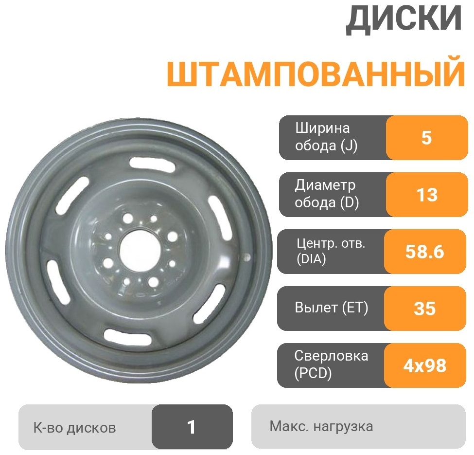 АвтоВаз ВАЗ 2103 5x13/4x98 D58.6 ET35 1 диск серый