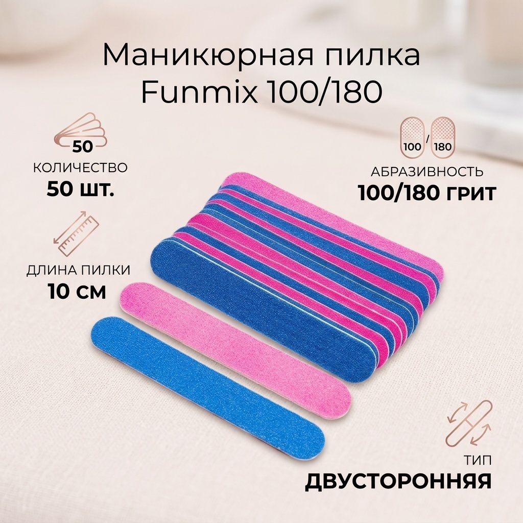 Funmix маникюрная пилка 100/180 50 шт