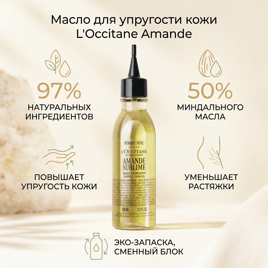 L'Occitane Масло для упругости кожи Миндаль, эко-запаска масло для тела 100 мл