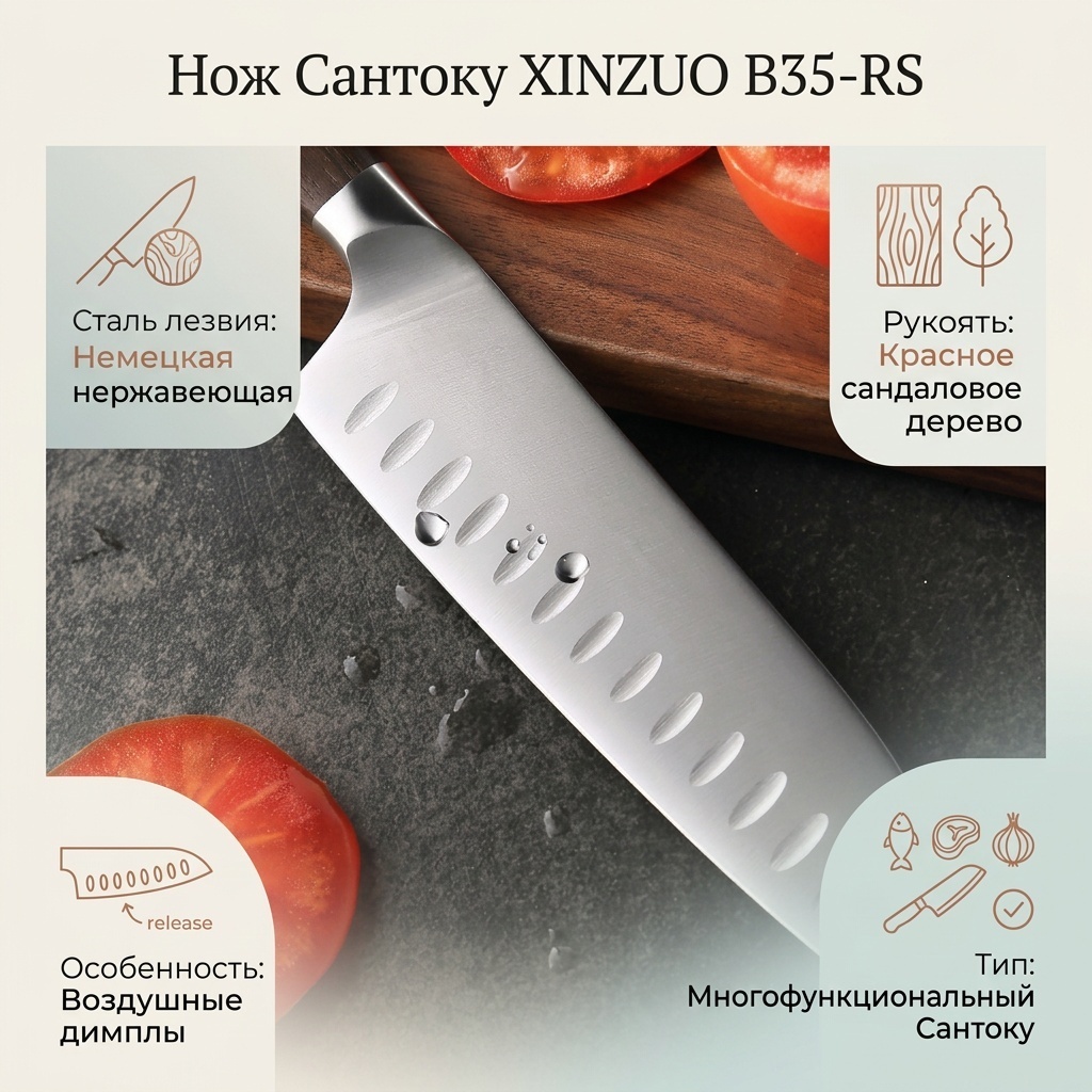 Нож сантоку XINZUO, лезвие: сталь 1 шт