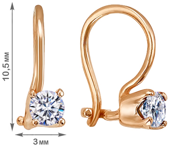 Серьги Lucente EAR-LU-585-841308 вес 0.894 г золото, фианит