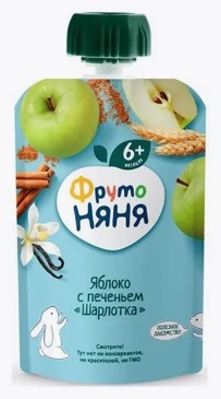 Детское пюре ФрутоНяня Яблоко с печеньем "Шарлотка" 90 г, с 6 месяцев