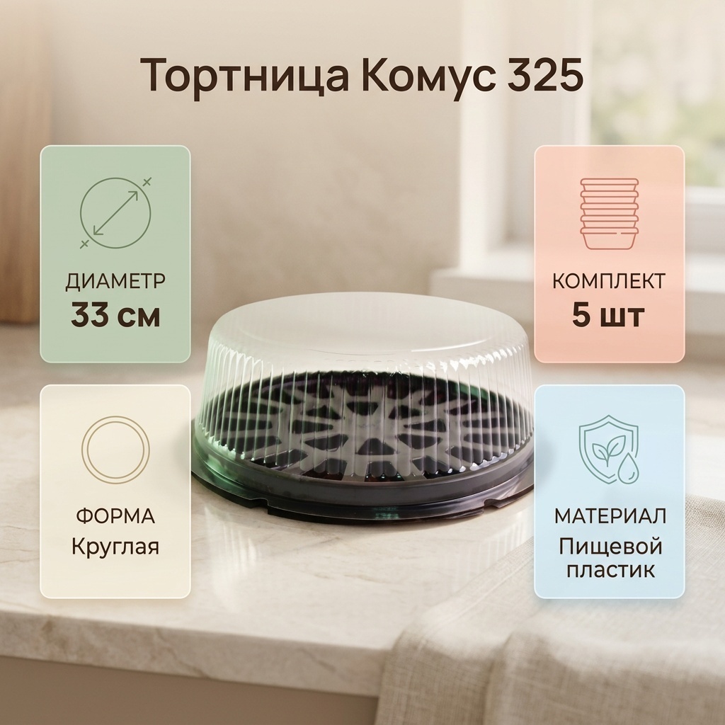 Комус тортница 325 прозрачный, коричневый 5 шт