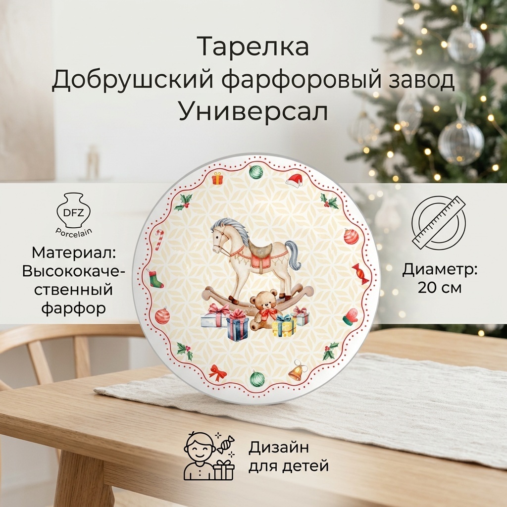 Тарелка Добрушский фарфоровый завод Универсал 20 см, 1 шт, фарфор