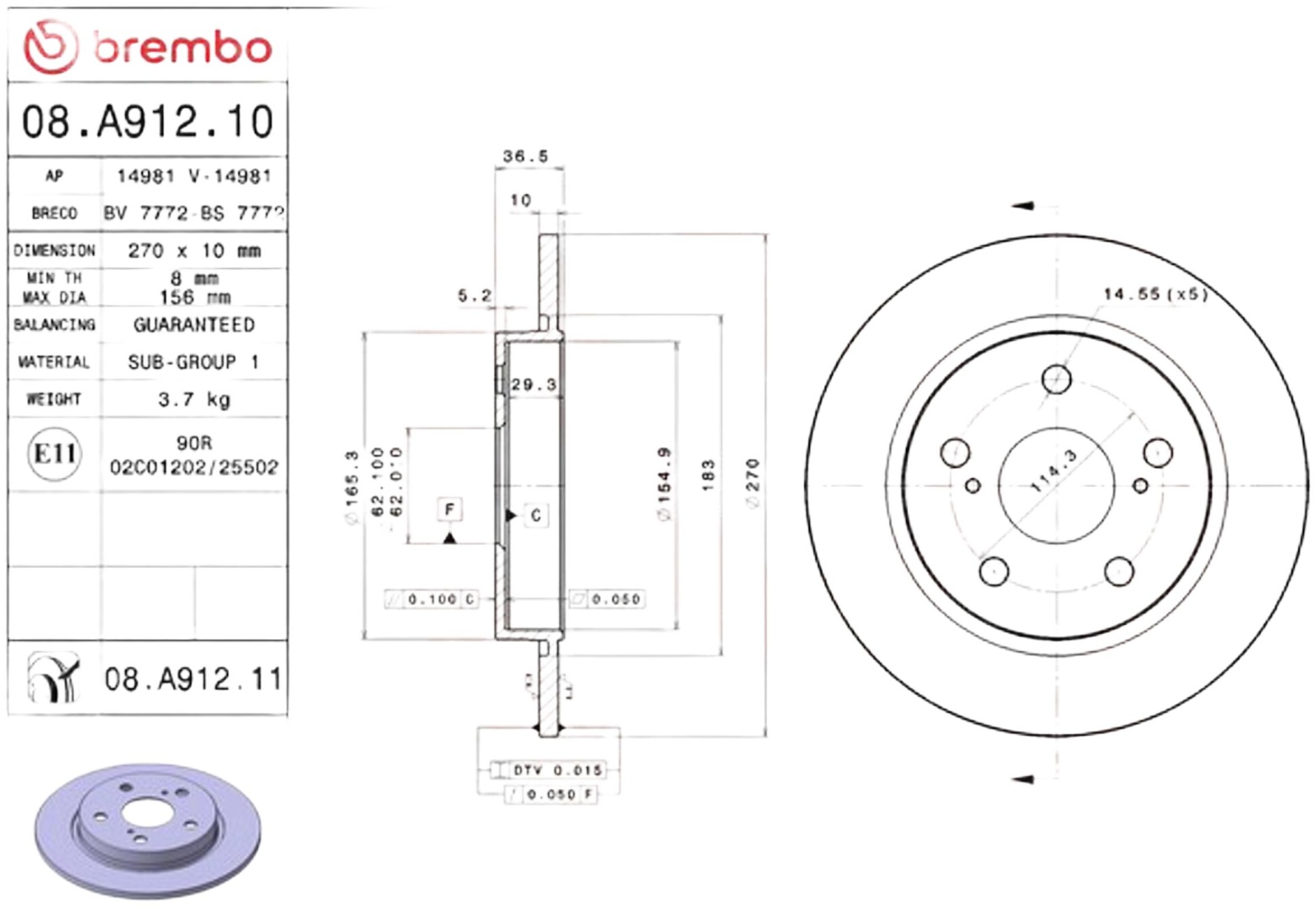 Диски Brembo задние 08A91210