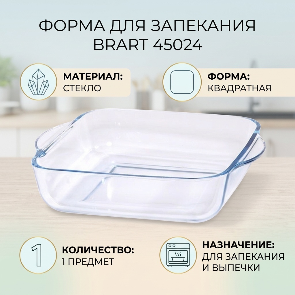 Форма для выпечки, для запекания BrArt стекло, 1 шт