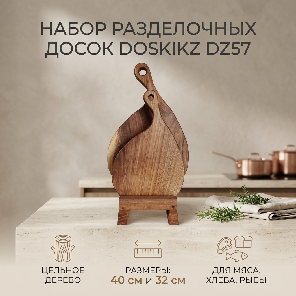 Doskikz набор разделочных досок из цельного дерева для мяса, хлеба, птицы, рыбы Dz57 2 шт, дерево