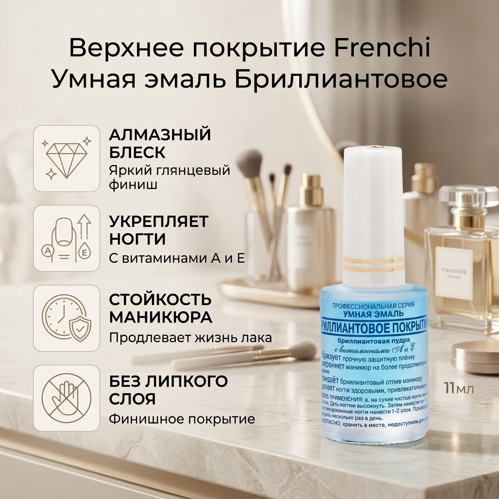 Frenchi верхнее покрытие Умная эмаль бриллиантовое прозрачный глянцевое 11 мл