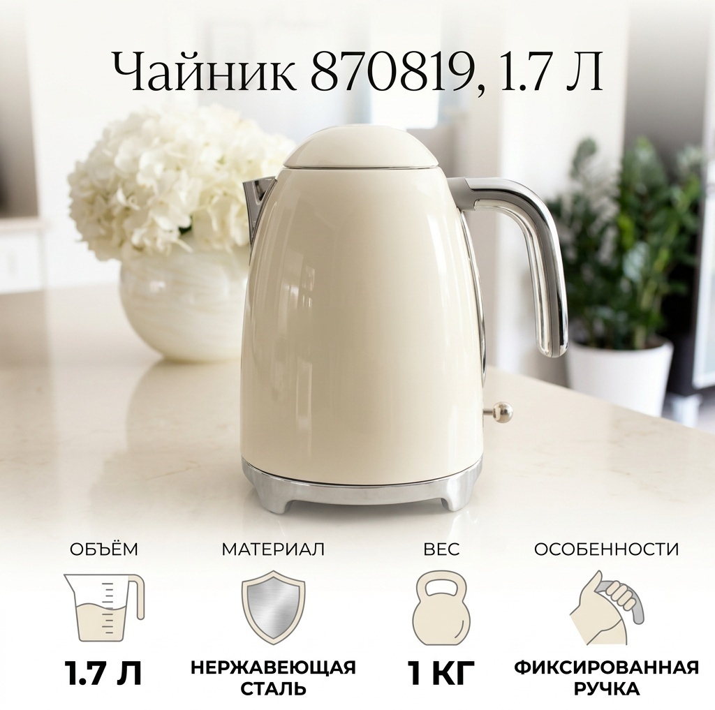 Чайник 870819 1.7 л, нержавеющая сталь