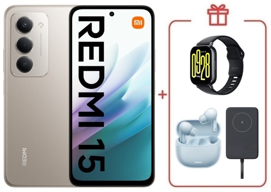 Смартфон Xiaomi Redmi 15 6 ГБ/128 ГБ серый + подарки