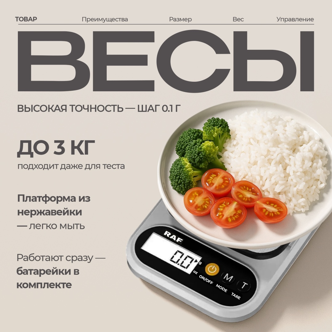 Кухонные весы Raf KitchenMind белый