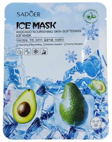 Маска для лица SADOER тканевая Avocado Nourishing and Skin-Tendering Ice Mask - Ледяная маска с авокадо 1 шт