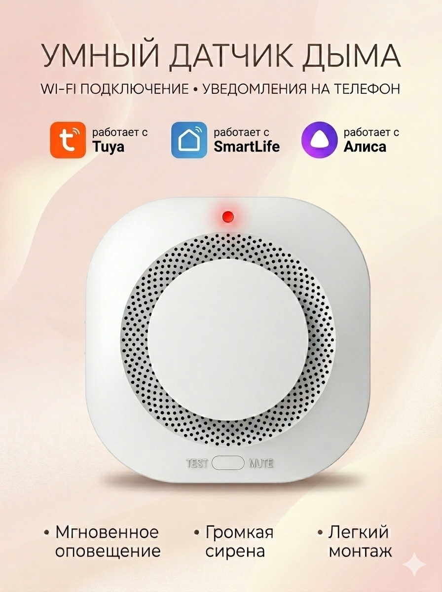 Датчик дыма SmthElse SASL01, экосистема: Tuya Smart, Smart life