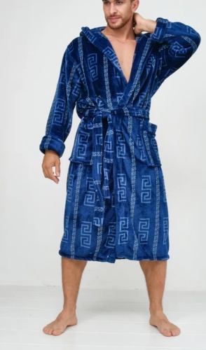 Махровый халат FASHION синий, белый