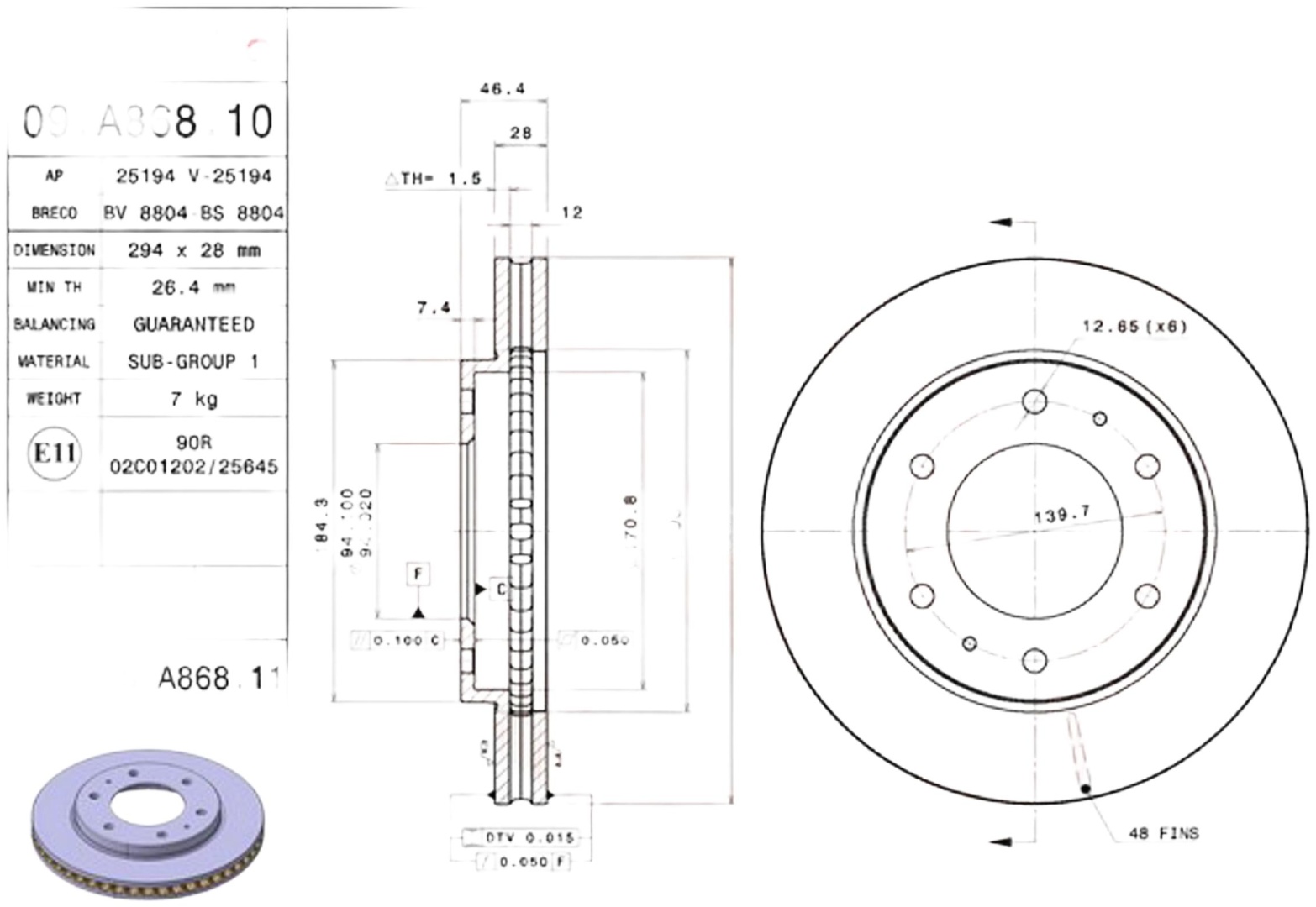 Диски Brembo передние 09A86810