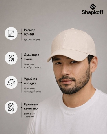 Бейсболка Shapkoff размер 56, 57, 58, 59, бежевый
