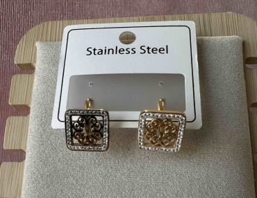 Серьги Stainless Steel титан, искусственный камень