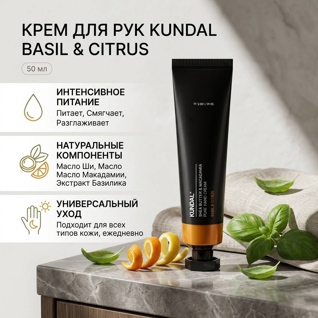 Kundal Shea Butter&amp; Macadamia Pure Hand Cream Basil &amp;Citrus крем для рук 50 мл
