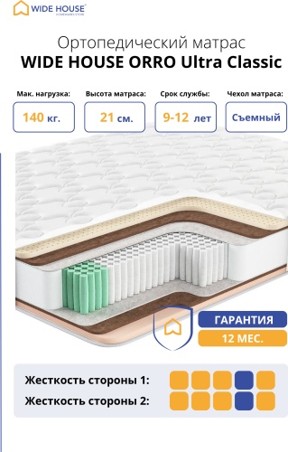 Матрас WIDE HOUSE ORRO Ultra Classic, 110x195x21 см