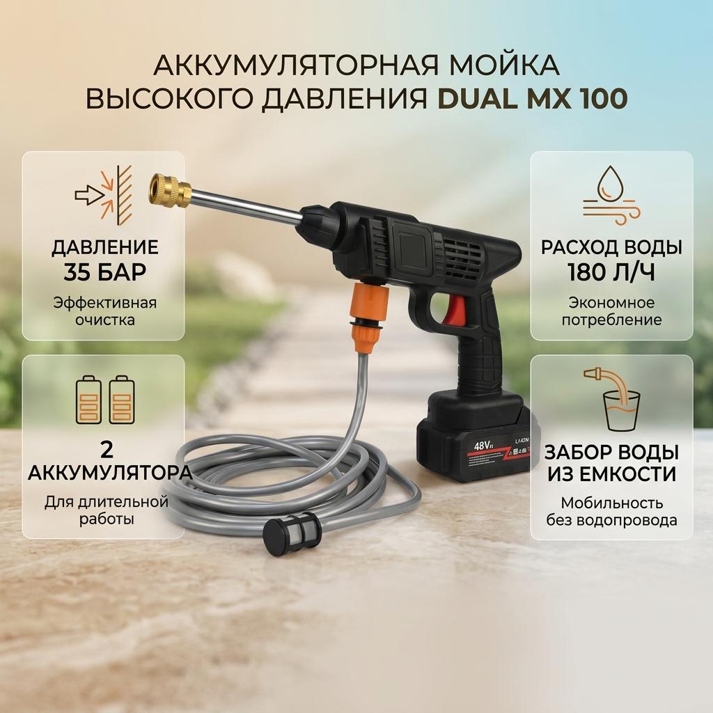 Мойка высокого давления Oriolin аккумуляторный 35 бар, MX 100 Dual