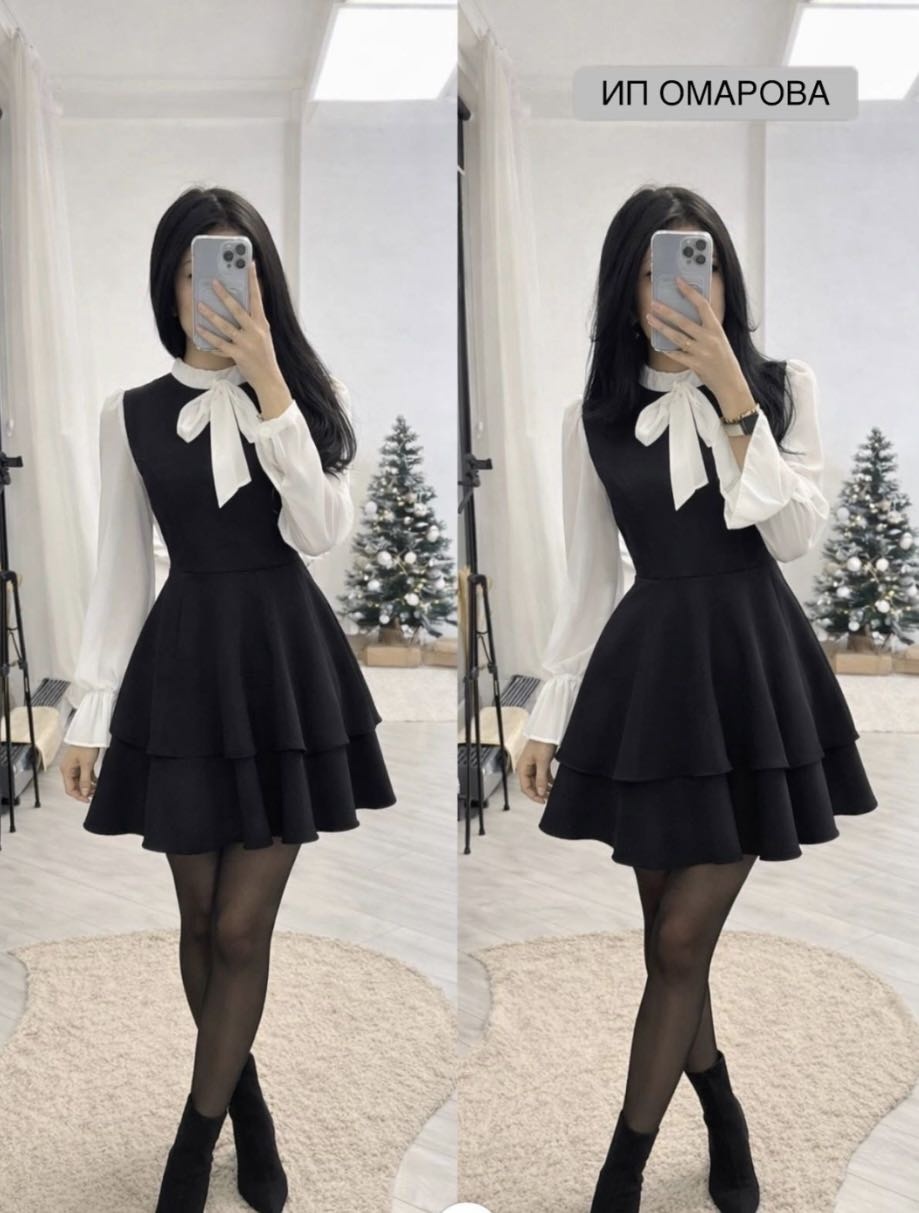 Школьное платье платье черный, белый