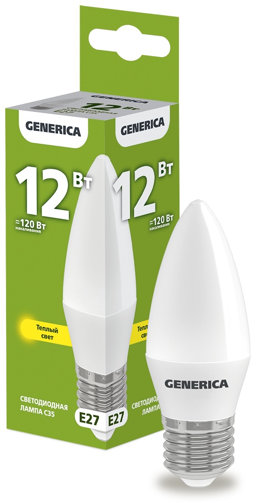 GENERICA 12W E27, светодиодная, теплый белый