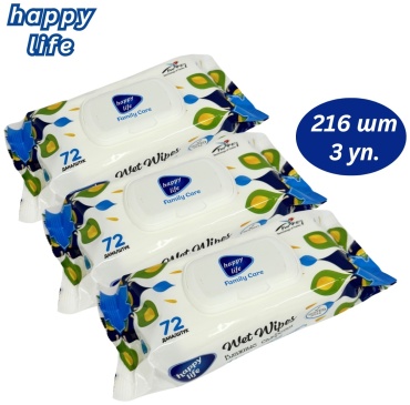 Влажные салфетки Happy Life Blue 72x3 шт