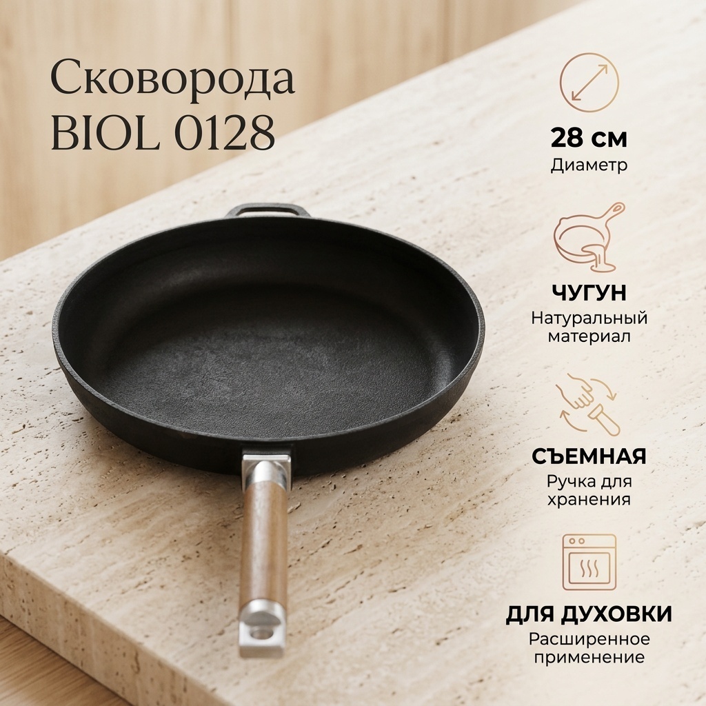 Сковорода БИОЛ 28 см , чугун