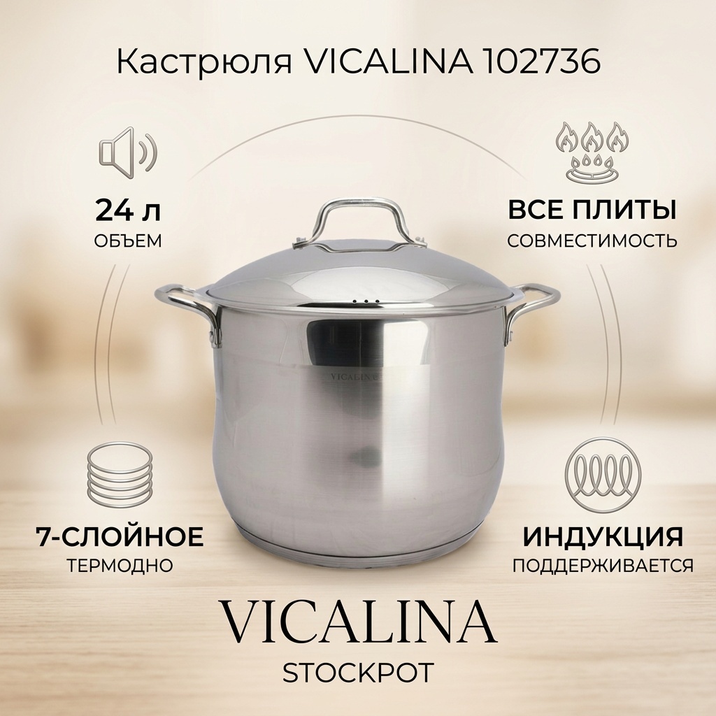 Кастрюля 24 л, Vicalina 102736 нержавеющая сталь