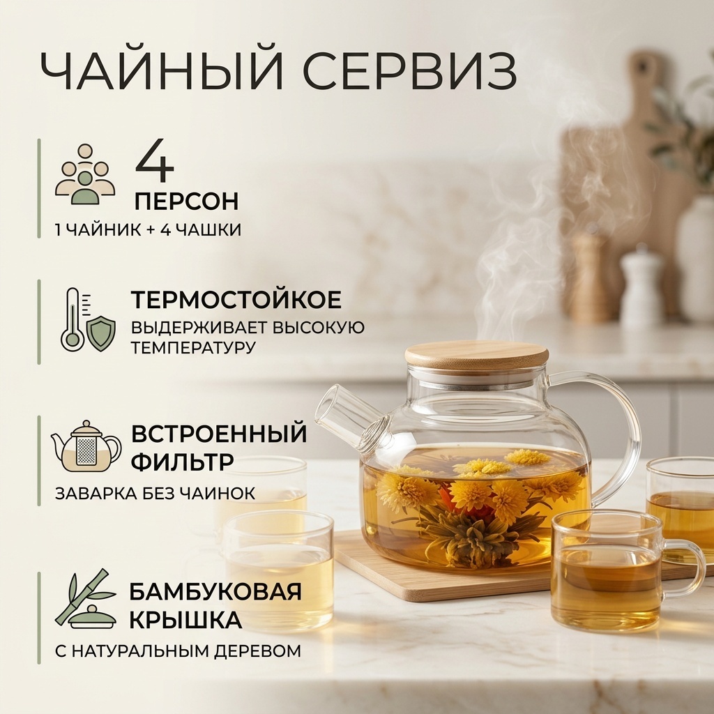 Сервиз на 6 персон , предметов: 7, чайный, стекло