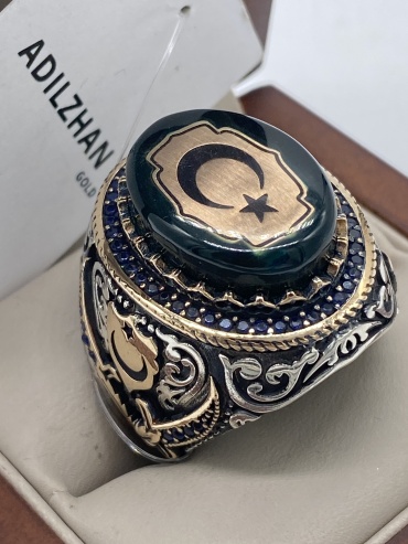ADILZHAN GOLD khan02872 размер 21.5 вес 24.57 г серебро, агат, наносапфир