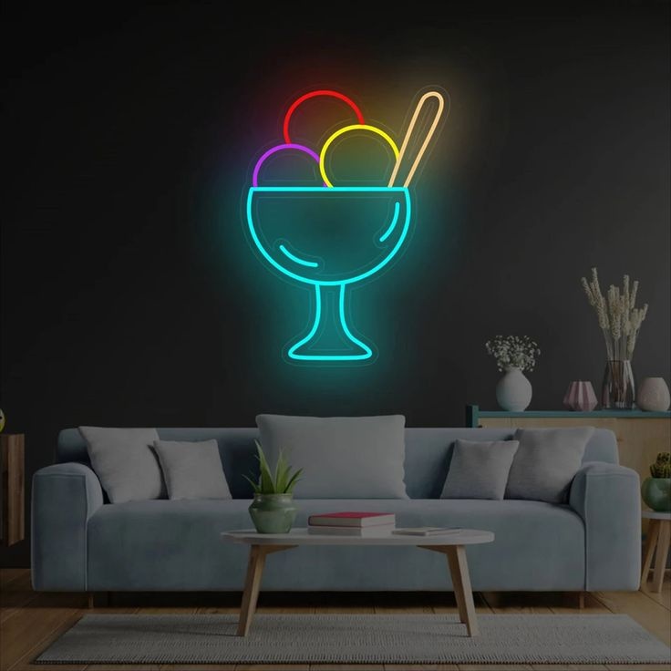 Neon.Omir неоновая вывеска настенный Мороженое, теплый белый, желтый, красный, голубой, фиолетовый