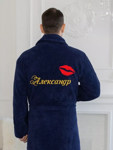 Махровый халат синий