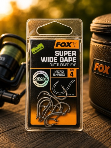 Крючок для рыбалки FOX EDGES Armapoint Super Wide Gape (Outturned eye) №4 CHK246 одинарный серебристый 10 шт