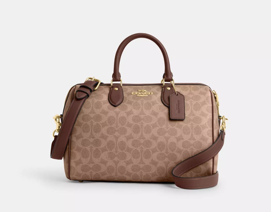 Саквояж Coach натуральная кожа, канвас коричневый