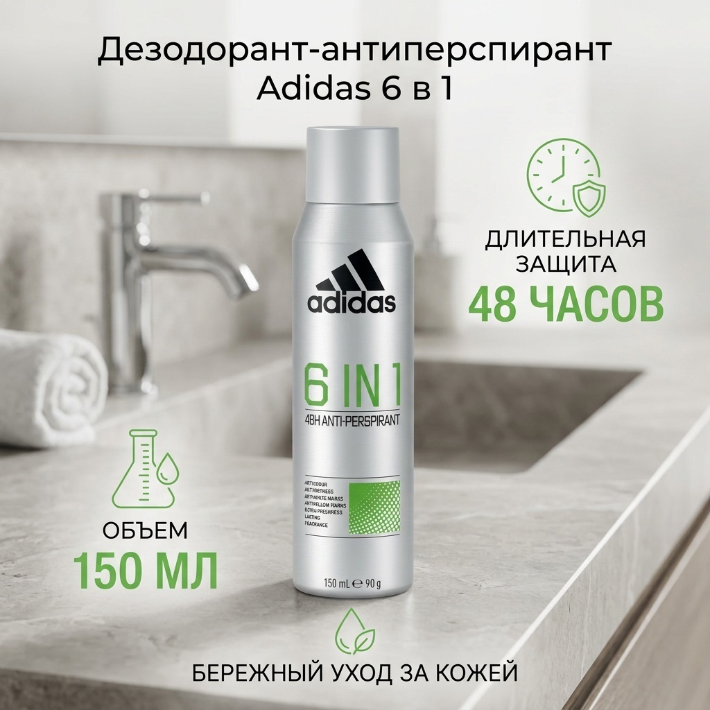 Adidas 6 в 1 дезодорант-антиперспирант для мужчин 150 мл