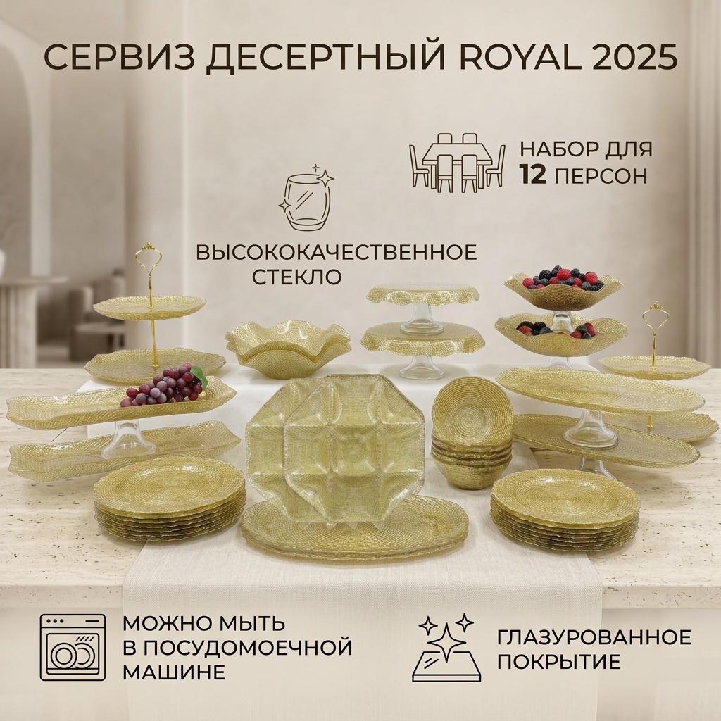 Сервиз на 12 персон ROYAL IVV, предметов: 36, десертный, стекло