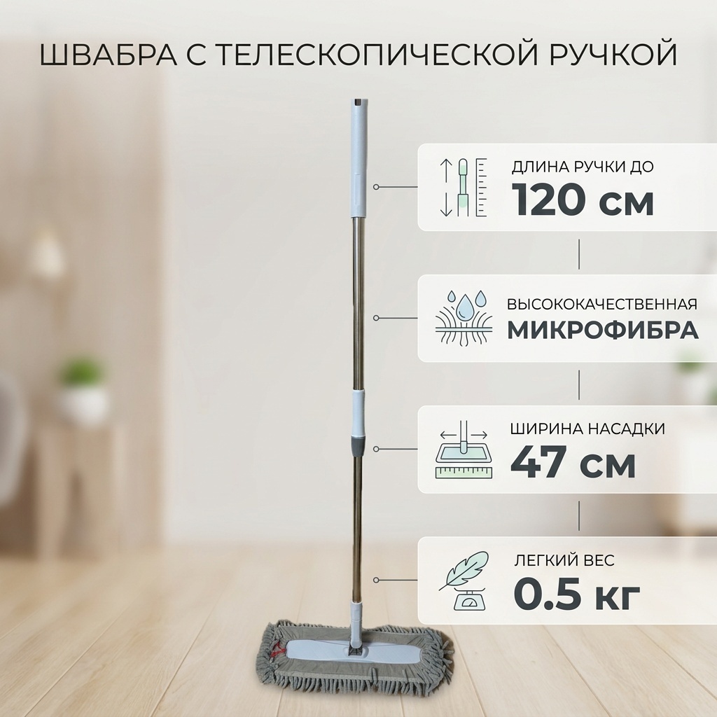 Швабра универсальная , материал насадки: микрофибра, серый