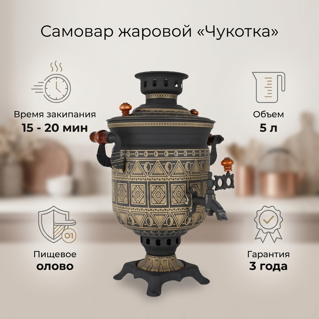 Самоваров Град самовар Самовар жаровой на дровах 5 л «Чукотка» 5 л, латунь
