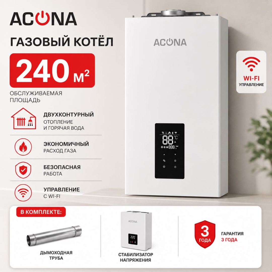 Газовый котел ACONA TH24 (Wi-Fi) с дымоходом