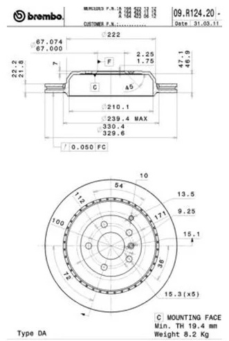 Диски Brembo задние 09R12421